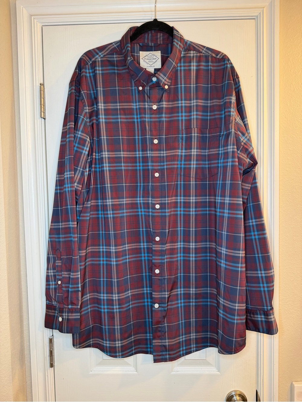 St. John's Bay Red and Blue Plaid Button-Down Shirt
